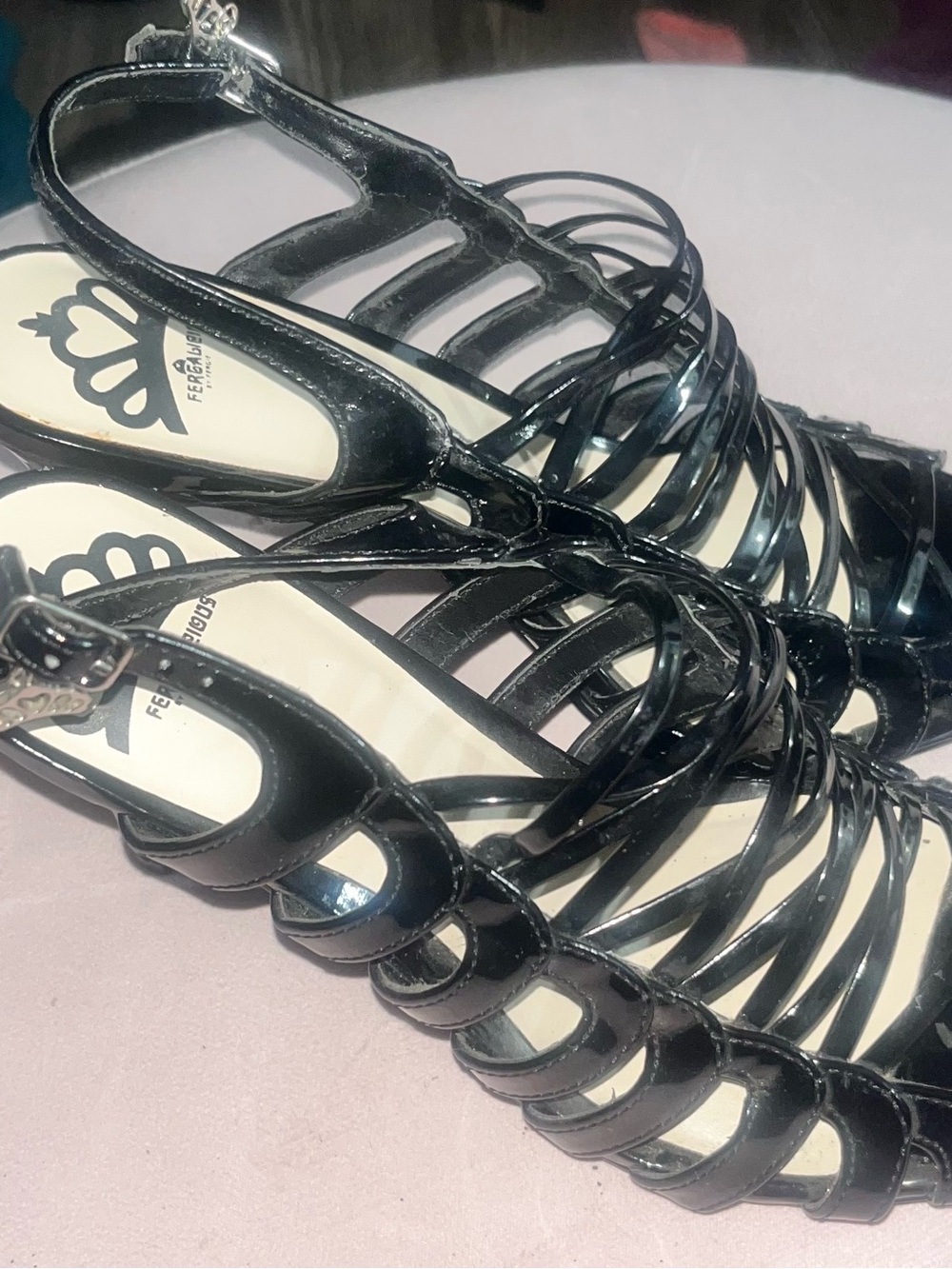 Fergalicious Black Patent Multi-Strap Slingback Heels